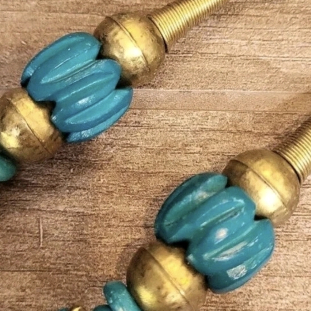 Vintage Turquoise Stone Beaded Cleopatra Statement Necklace & Earrings Set - Picture 8 of 12